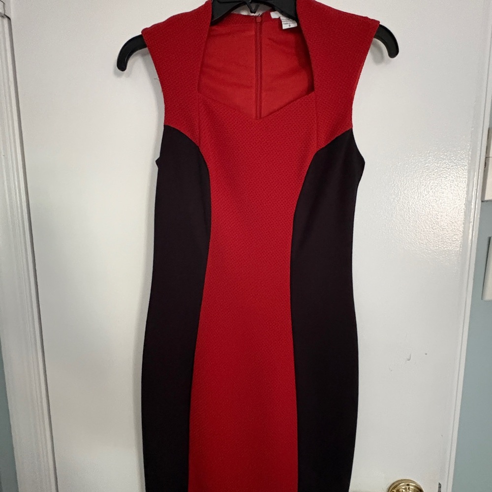 Bar III deep Orange and Black Midi Mod colorblock Dress